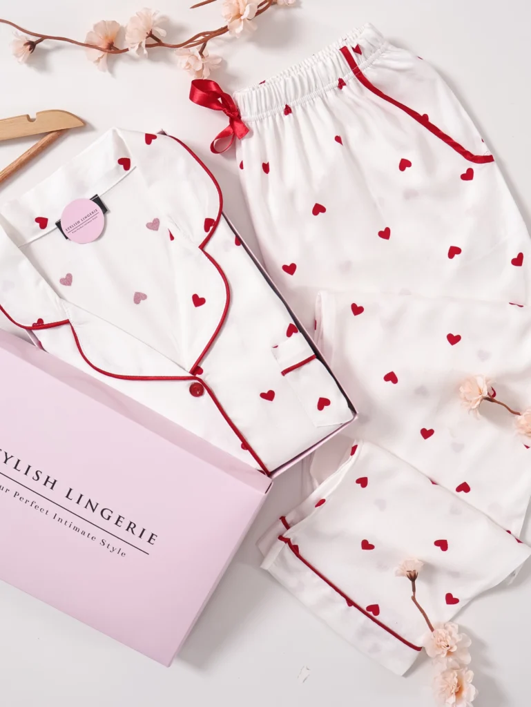 Pyjama Cœur Passion en Satin de coton demi manche