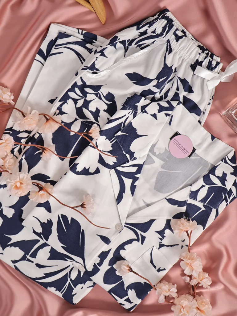Pyjama Fleur de Nuit en Satin de coton demi manche