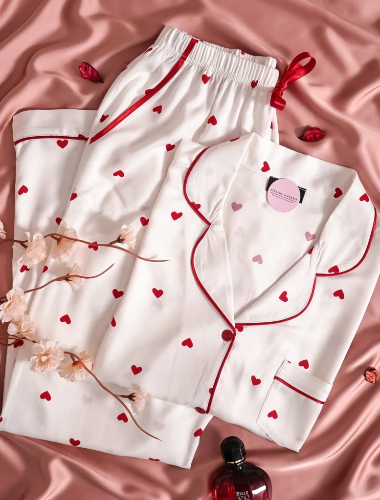 Pyjama Cœur Passion en Satin de coton demi manche