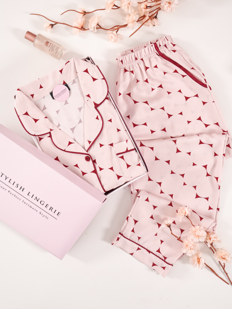 Pyjama Motif Géométrique en satin de coton demi manche