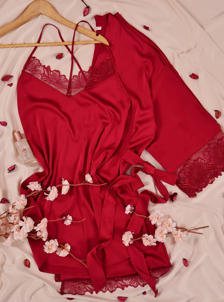 Parure de noce 2 pièces en satin de soie
