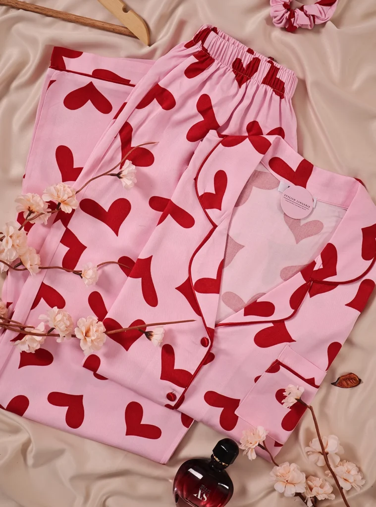 Pyjama Lina Amour en Satin de viscose manche longue