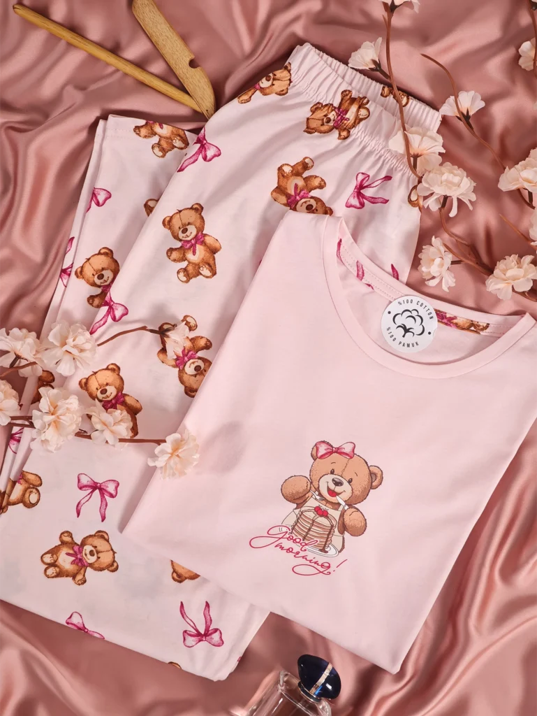 Pyjama Teddy Morning Rose 100% coton demi manche