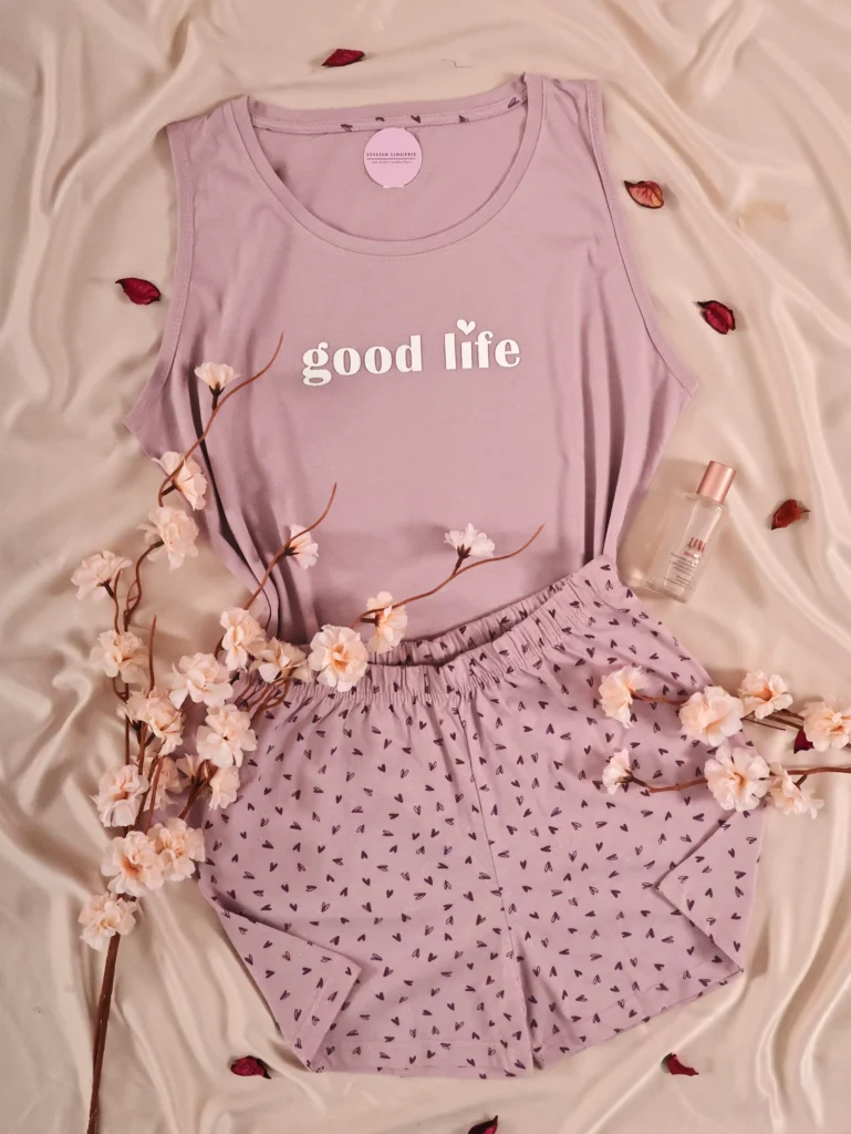 Pyjama Short Good Life Mauve 100% coton