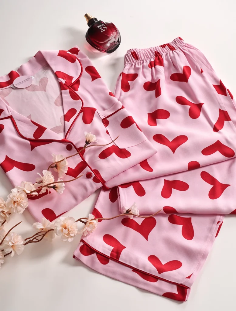 Pyjama Lina Amour en Satin de viscose manche longue