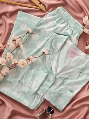 Pyjama Fleur de Menthe en satin de soie manche longue - M (38)