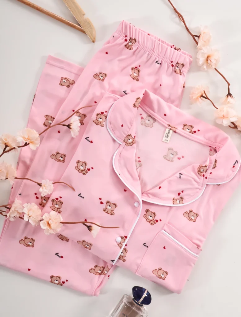 Pyjama Teddy Love Rose manche longue
