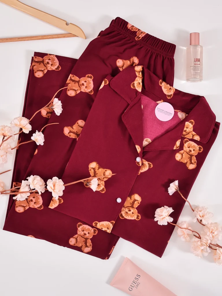 Pyjama Teddy Bordeaux 100% Coton Demi-Manche