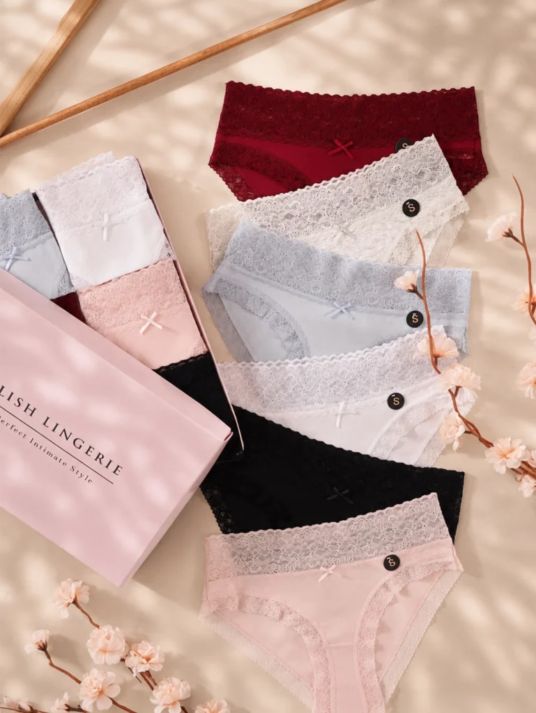 Pack de 6 Culottes Dentelle Douce – 100% Coton