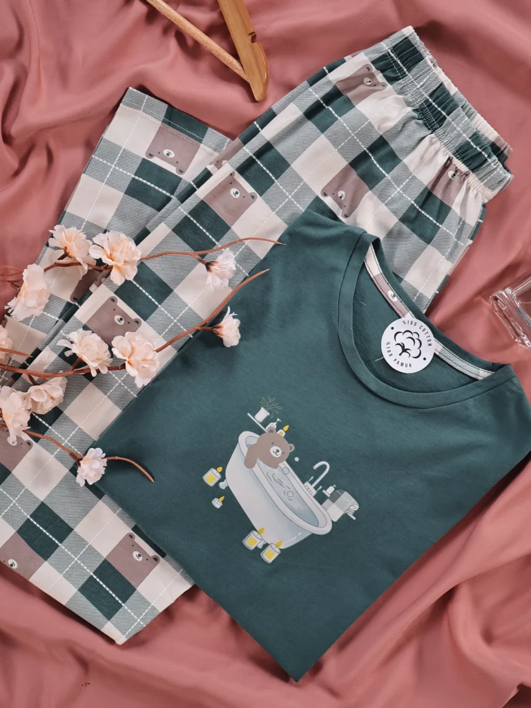 Pyjama Teddy Bath Vert 100% Coton demi manche