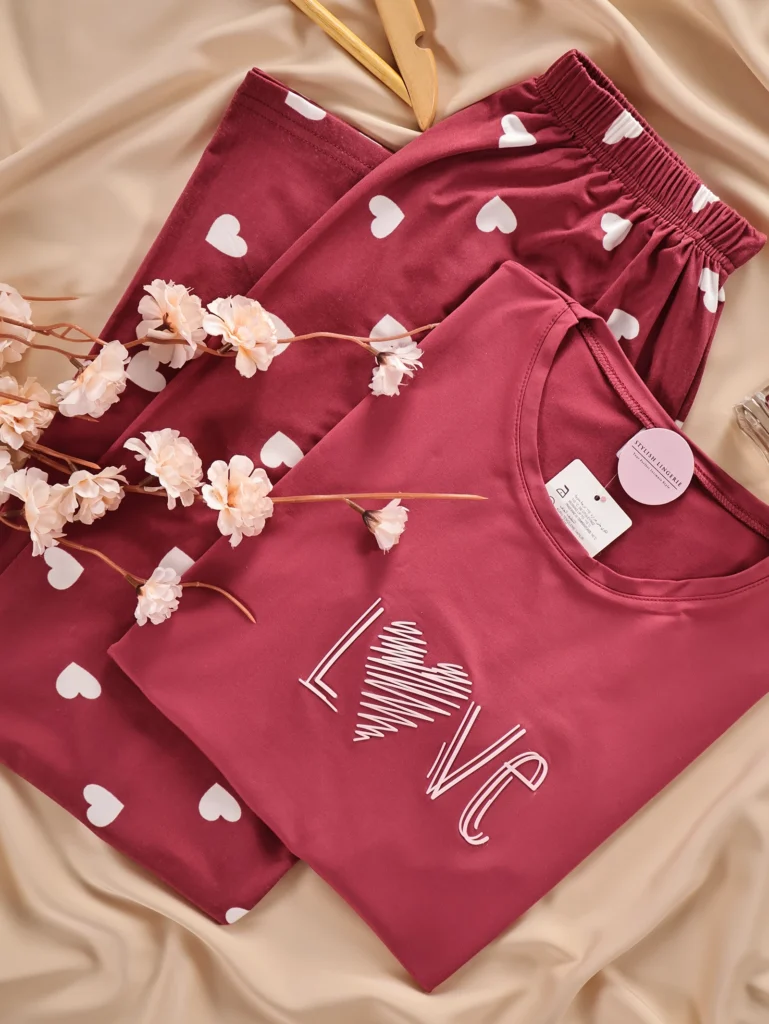 Pyjama Love Cœur Rose 100% Coton demi manche