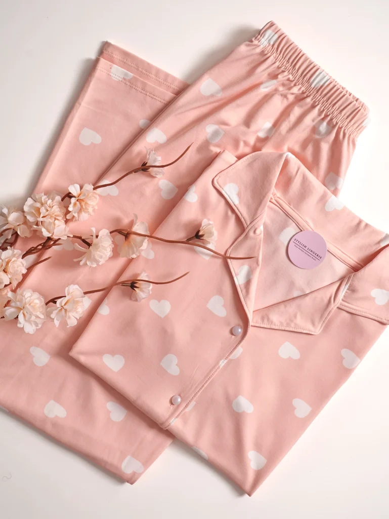 Pyjama Cœur Pêche 100% coton demi manche