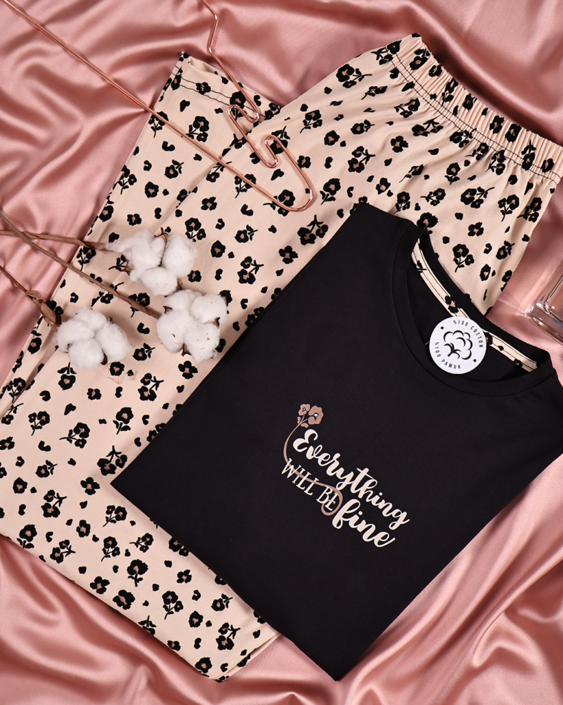 Pyjama Grand Taille Flora Noir 100% Coton