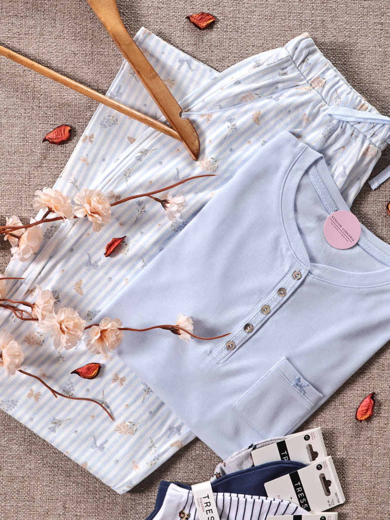 Pyjama Floraison Bleue Coton Manche Longue
