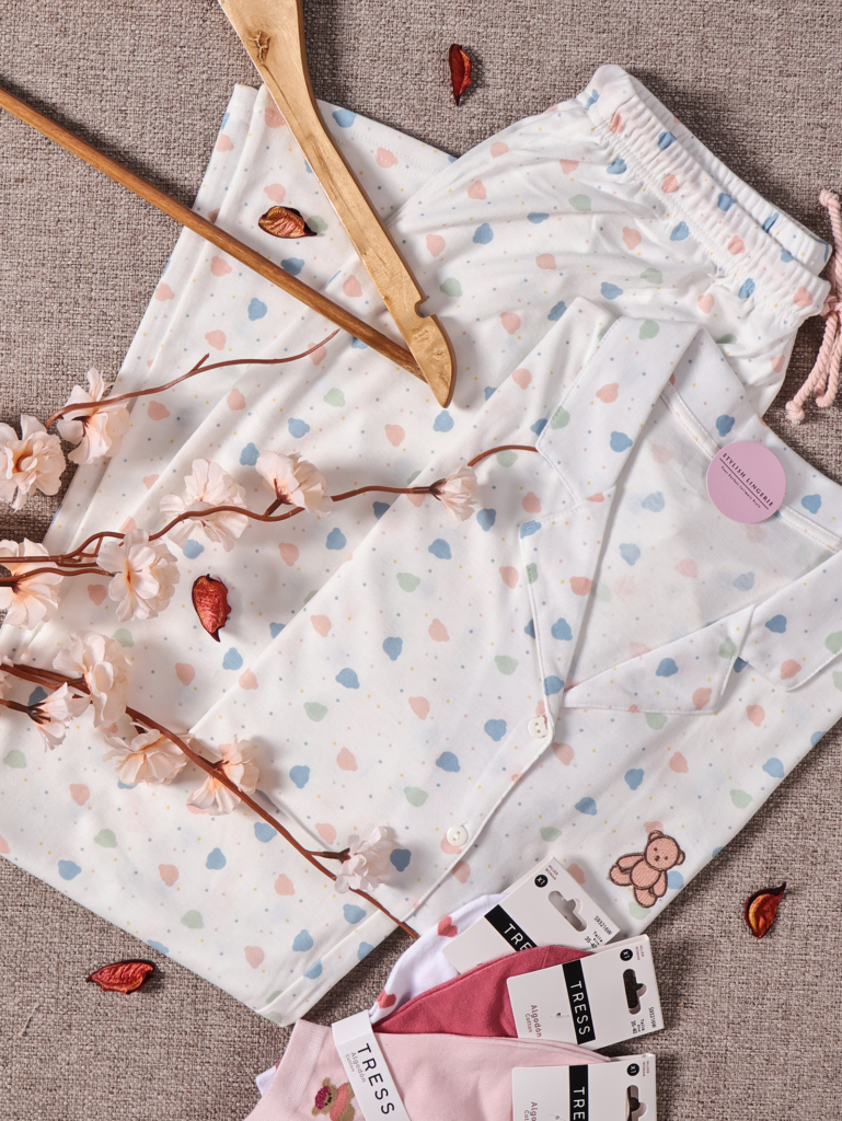 Pyjama Teddy Hearts Manche Longue Blanc