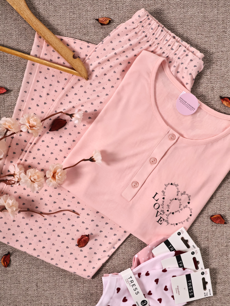 Pyjama Rosy Hearts Manche Longue 100% Coton Viscose