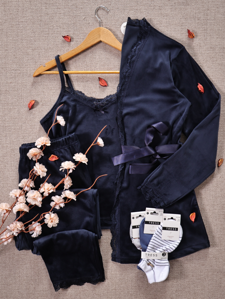 Pyjama 3 pièces Velour Ultra Doux Bleu Nuit