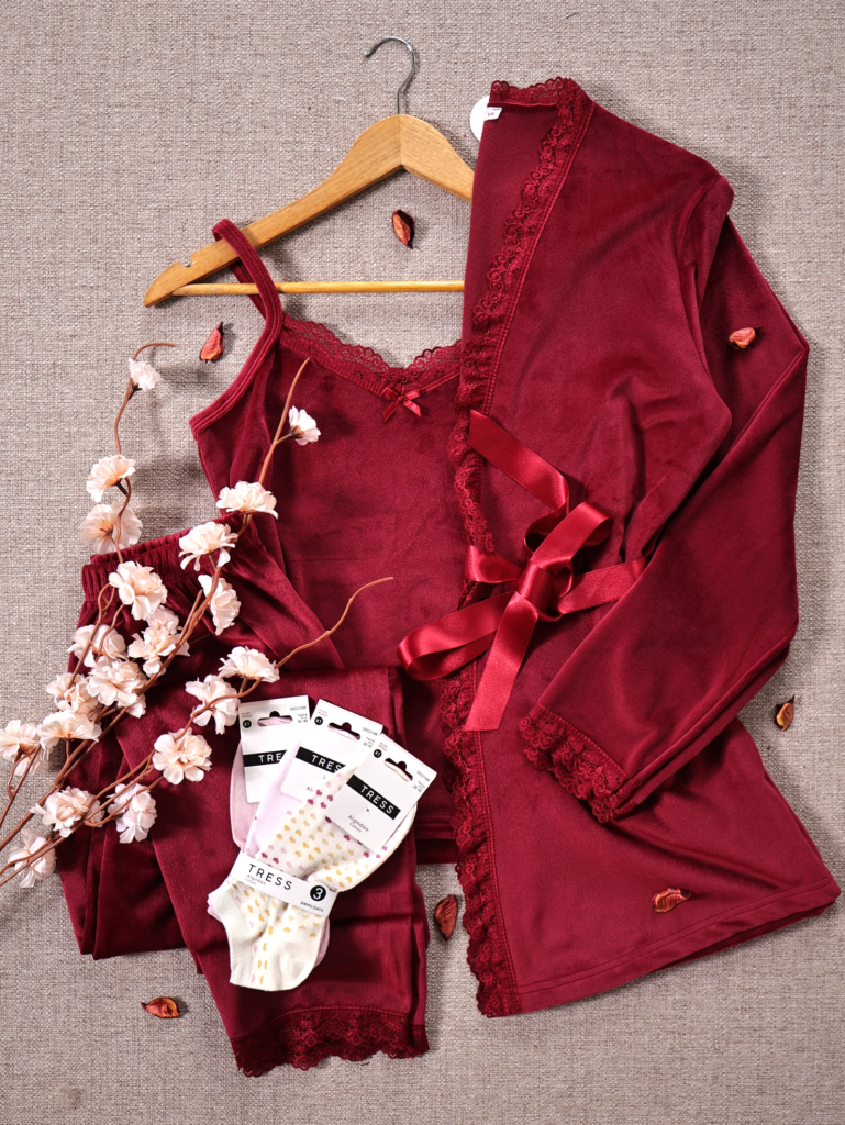 Pyjama 3 pièces Velour Ultra Doux Rouge