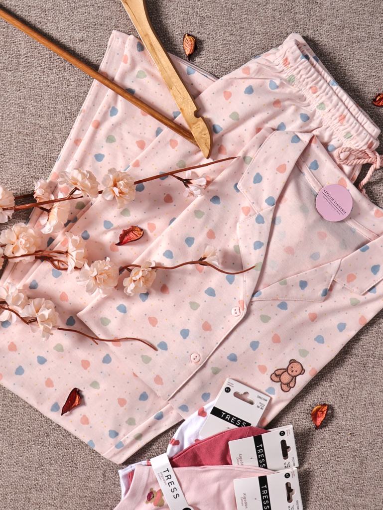 Pyjama Teddy Hearts Manche Longue Saumon